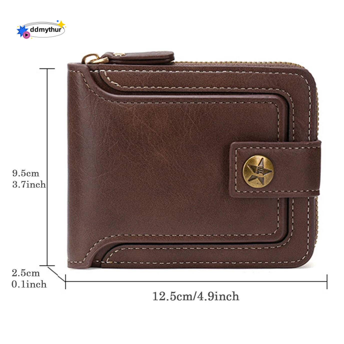 Men High Quality PU Leather Vintage Small Wallet Short Horizontal Zipper Coin Pocket Tri-fold Card Case Purse Billetera Hombre ddmythur