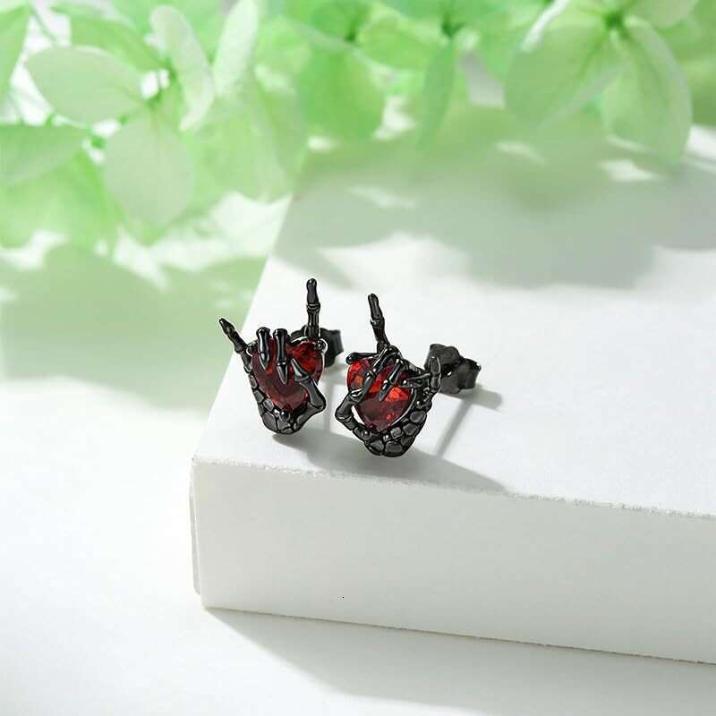 Unique design, fashionable minimalist, dark series ghost hand gestures, to heart dia studded earrings, and earrings for women