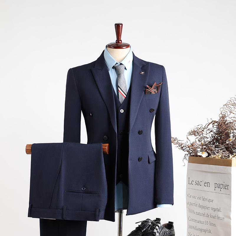 Men's Suits 3 Pieces Double-breasted suit suit men's formal wear business casual fashion Korean version slim-fit plus-size wedding suit for 