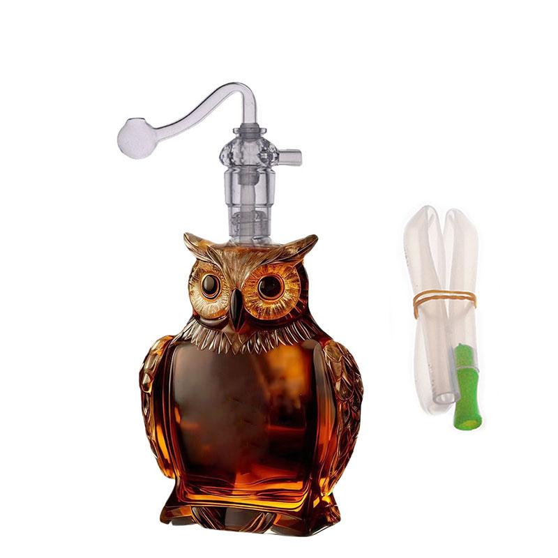 No tariff ---Wholesale Newest Creative 3D Owl water dab rig bong pipes Thick heady mini hookah for smoking with 10mm male glass oil burner bowl and silicone hose