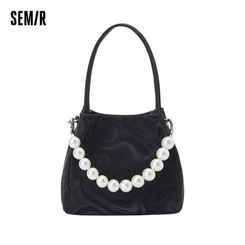 Semir Bucket Women Imitation Veet Single Shoulder Elegant Bead Handbag Temperament Crossbody Bag