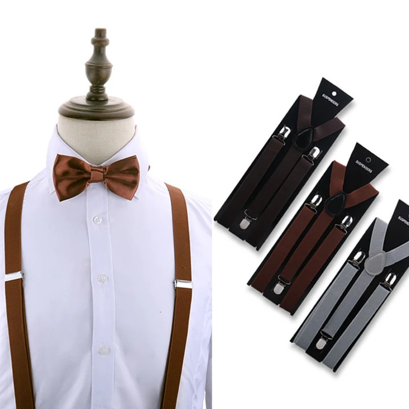 Elegant Fashion Adult Mens Suspenders And Bow Tie Two Pcs Set Harness Man For Pants Gentleman Suit Accessories Wedding Business 250515