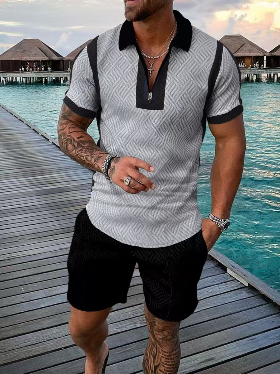 2025 Casual Suit Tracksuits 3D Printing Zipper Short Sleeve Polo Shirt Shorts 2 Piece Sets Summer Designer Tracksuit Men Clothing Fashion Slim Summer 