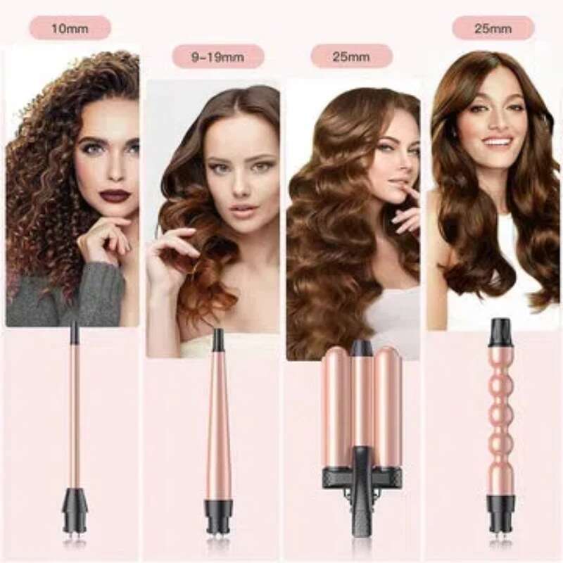 Curling Iron 4 In 1 Crimper Wand Set 3 Barrel Hair Waver With LED Temperature Control