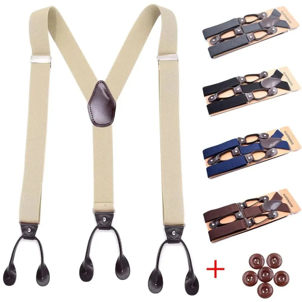 Vintage Suspenders Men Women Adult Leather Trimmed Button End Y Back Adjustable Elastic Trouser Braces Straps Belt Wedding Party 250515