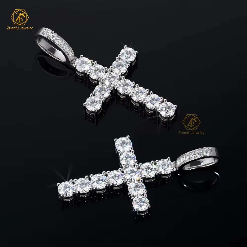 RTS 5mm D VVS1 Moissanite Diamond Pendant 925 Silver Plated Rhodium GRA Moissanite Cross Pendant for Christianity