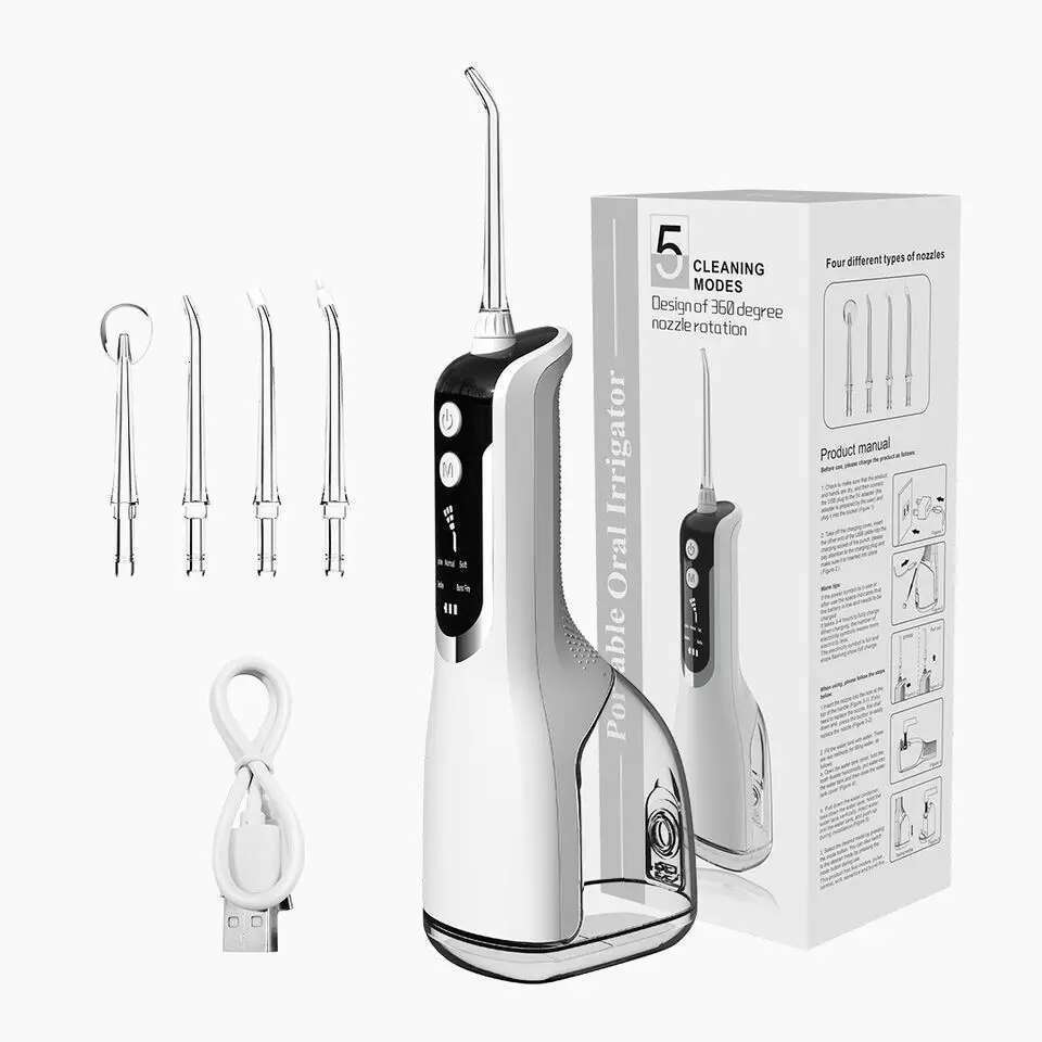 Oral Irrigator 40-140PSI Tooth Scaler Flosser Rechargeable Dental Water Jet 5 Speed 330ML IPX7 Waterproof Teeth Cleaner
