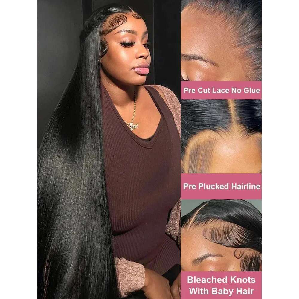 40 46 Inch 13X4 13X6 HD Transparent Bone Straight Lace Front 220 Density Brazilian Human Hair Wigs For Women