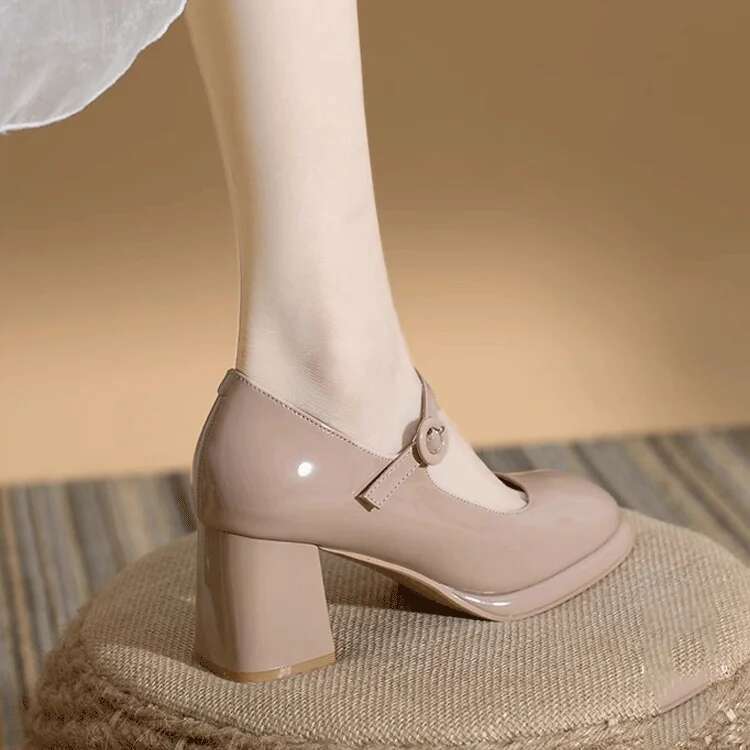 Mary Janes Vintage Sandals Woman Buckle Non-Slip Casual Medium Office Ladies Solid Elegant Heels 2025