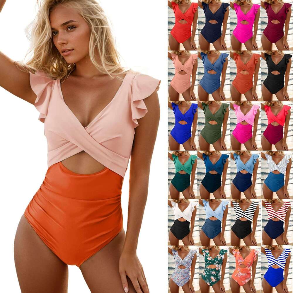 New year's best-selling one-piece cross fly women's ruffle edge swimsuit, bikini 2025 temperament versatile new trend clothing ins