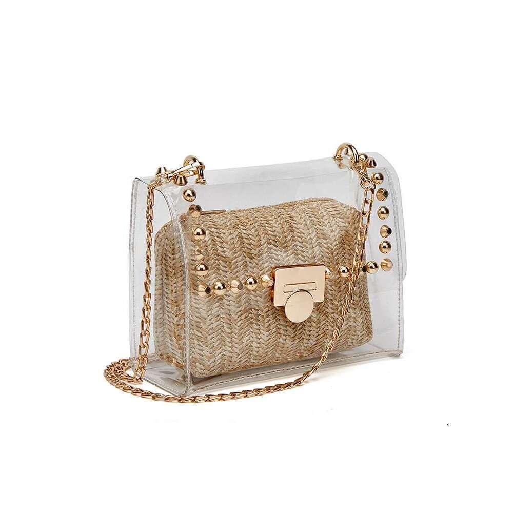 Fashion Decorative Waterproof PVC Shoulder Messenger Transparent Chain Woven Clutch Bag