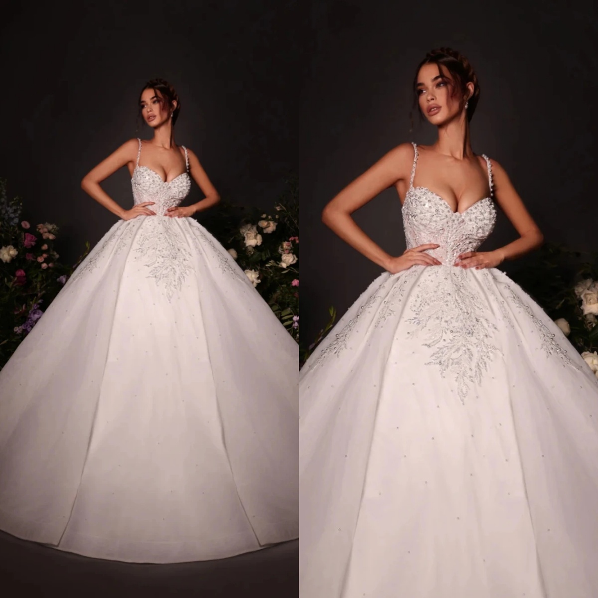 Elegant Wedding Dress For Women Sweetheart Neck Spaghetti Straps Sleeveless Bridal Gown Appliques Pearls Sweep Train Dresses Custom Made vestidos de n