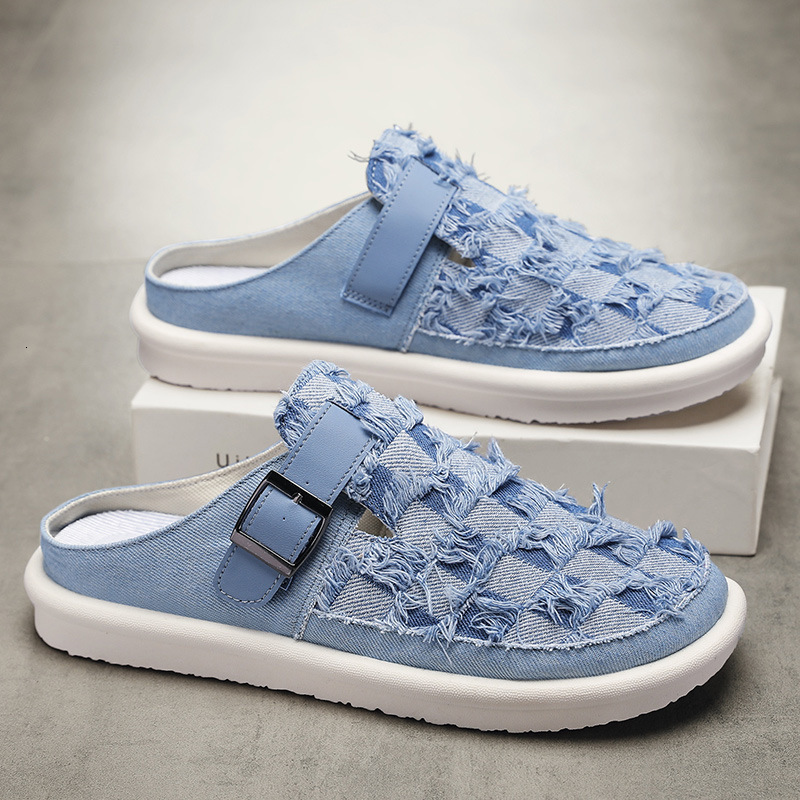 New Baotou Half Drag Casual Comfortable Breathable Color Blocked Fashion Flat Casual Shoes Heel Versatile Daily Men S Slippers Ddmysaturn