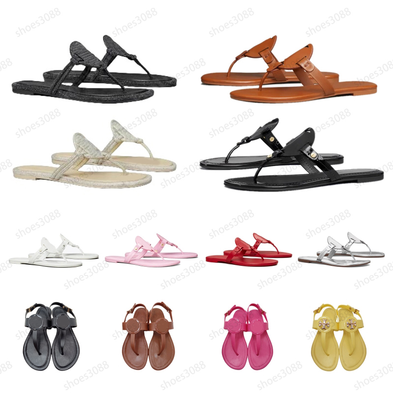 Beach designer sandals women designer slides miller leather slippers diamond sparkling flip flops summer flat comfortable pink brown black sliders retro sho03