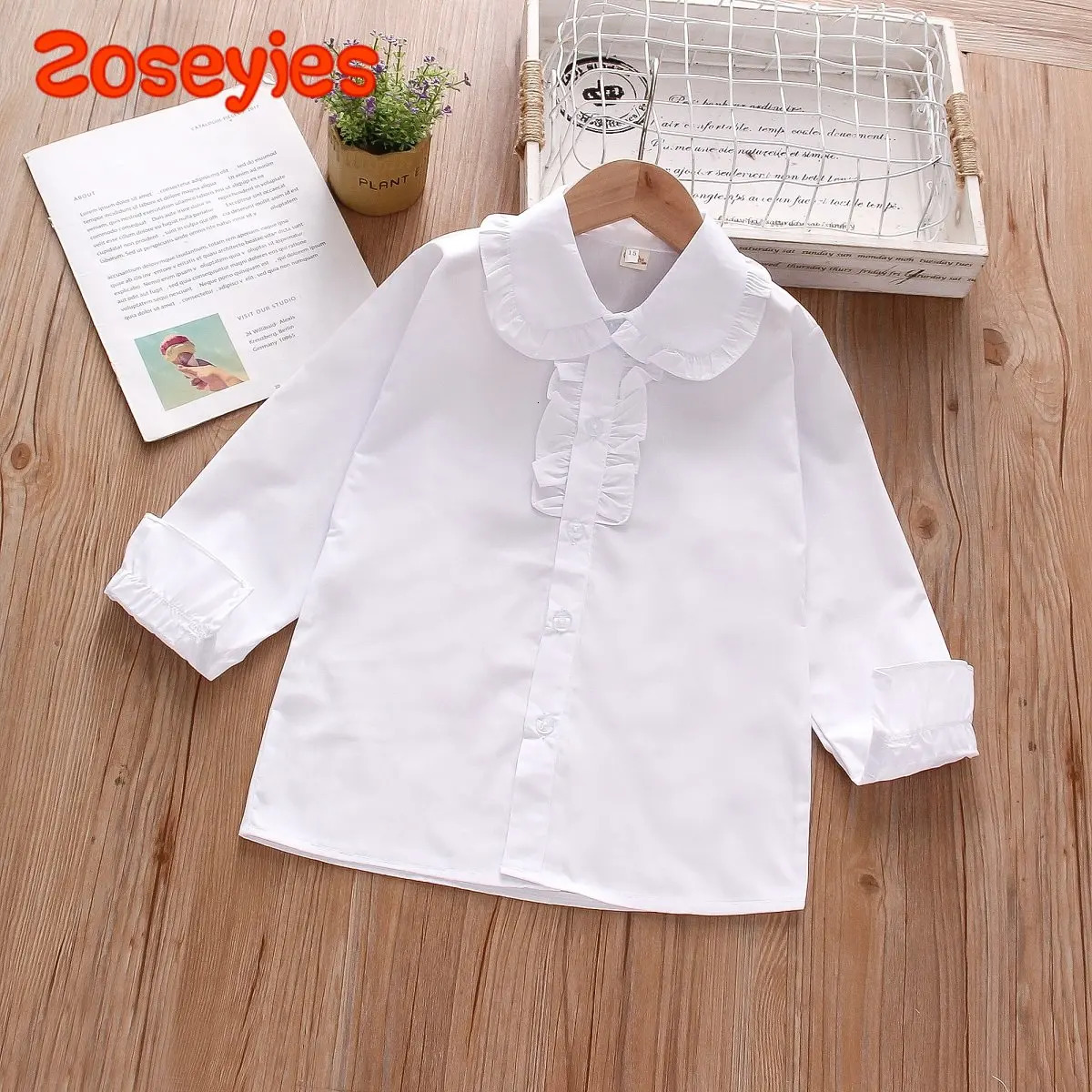 Spring Baby Girls White Shirt Solid Pocket Decorative Polo Long Sleeve Top Bottom Shirt 250515
