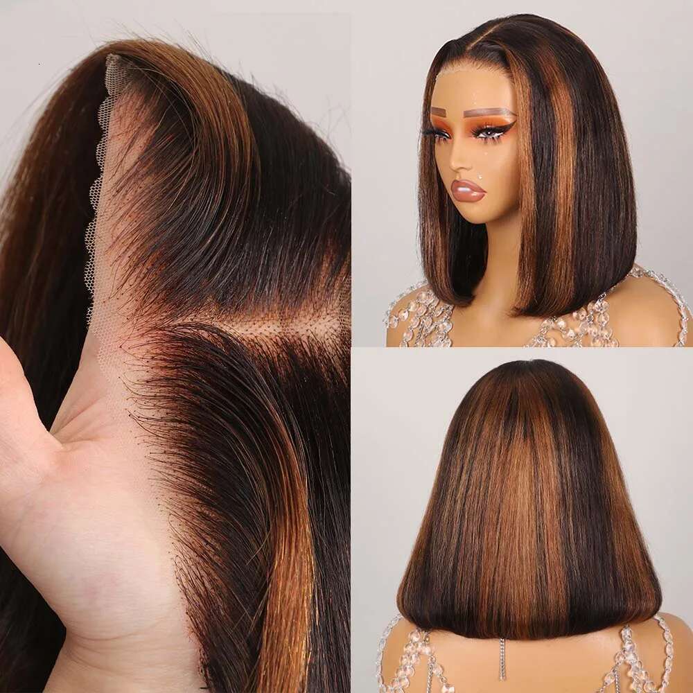 Highlight 6X5 Glueless Wear And Go Human Hair Short Bob Wig 13X4 Transparent Frontal Wigs Pre Cut Lace Bleached Knots