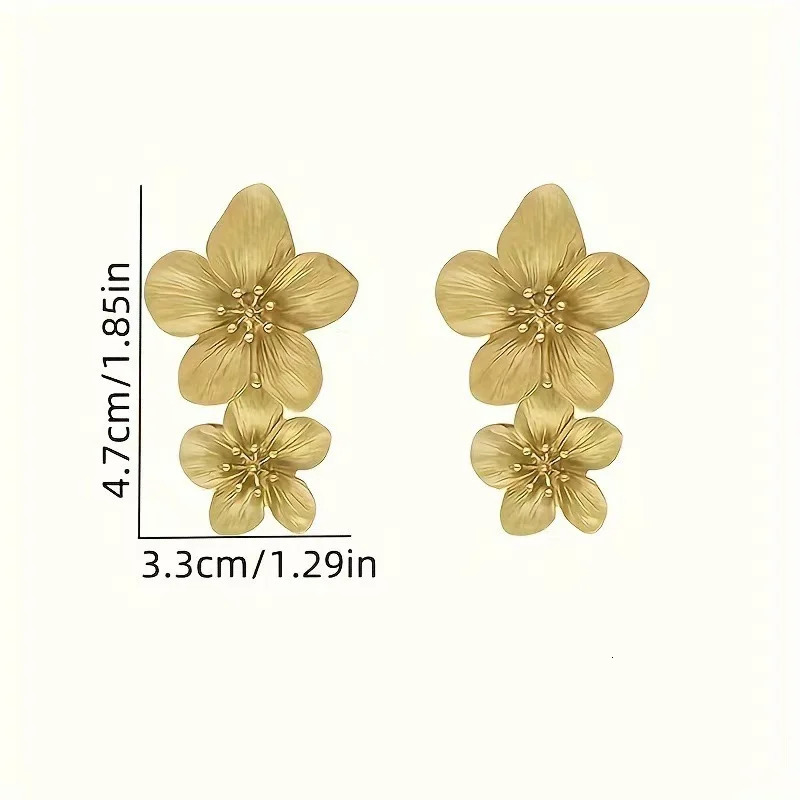Versatile Exaggerated Retro Elegant And Textured Double-layered Long Flower A Niche Earring For Women 250515
