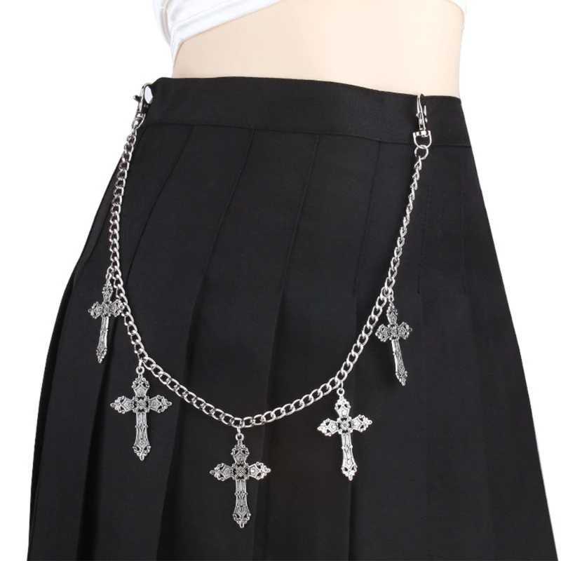 Crosses Punk Side Chain On Jeans Pants Handbag for Girls Multilayer Body Chain Trousers Street Clothing Chain Y250515