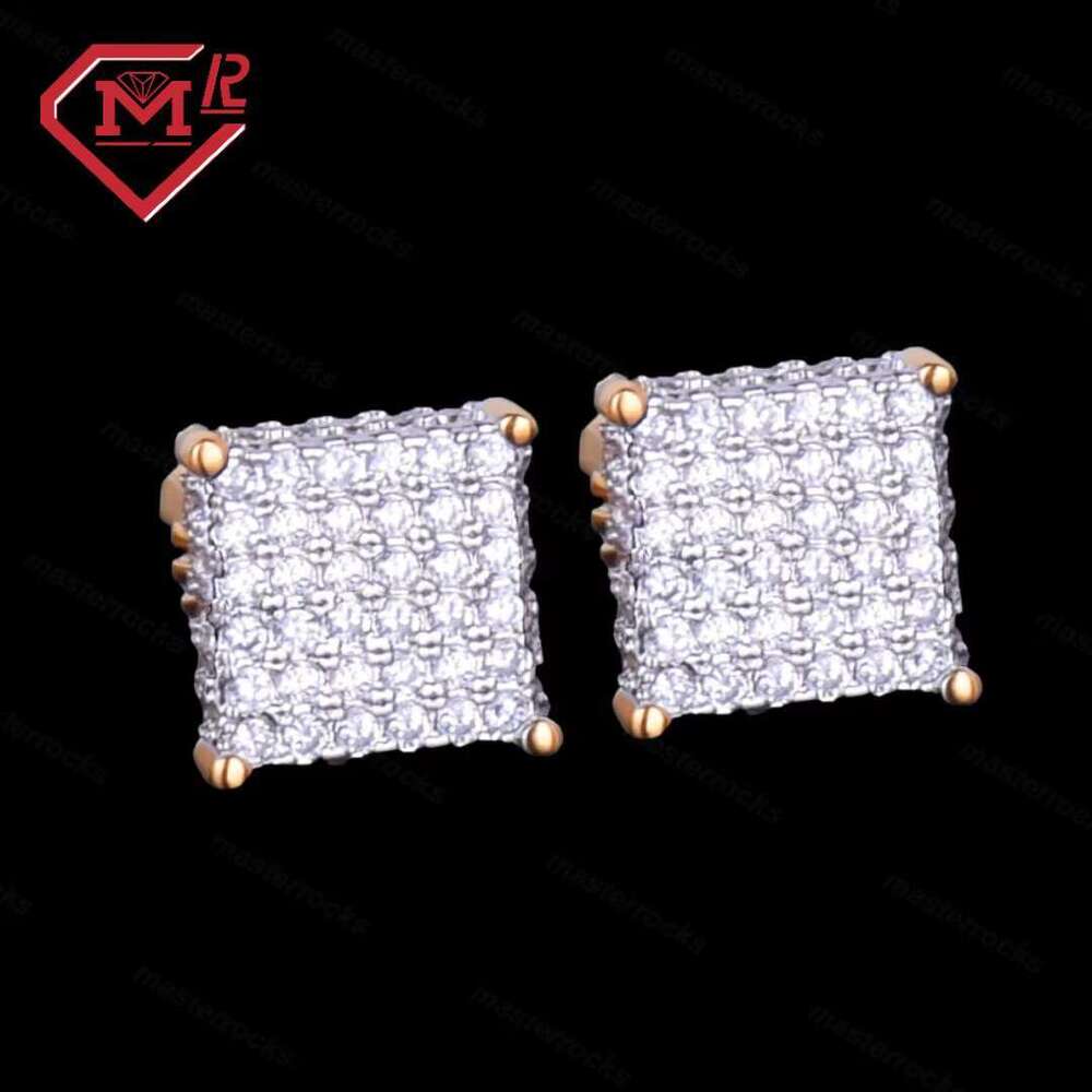 Square Moissanite S Pure Sier Hiphop Fashion Cool Men's Earrings