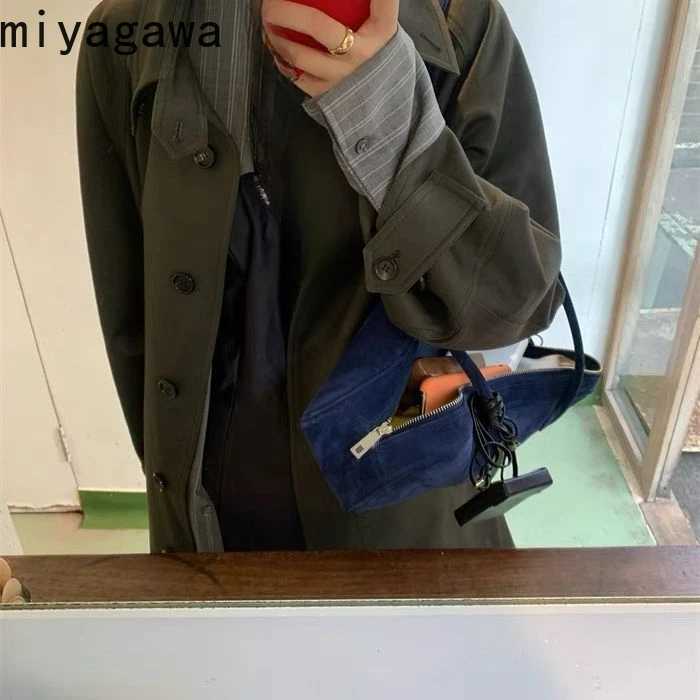 Miyaga wens bag korean instagram new blue suede bags single shoder reliable versatile underarm bag Z250516