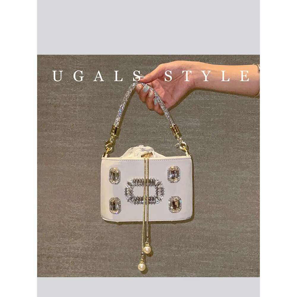 Women Bucket Handbag Crystal Shiny Rhinestones Dia Evening Wedding Party Clutch Purse Crossbody Bag