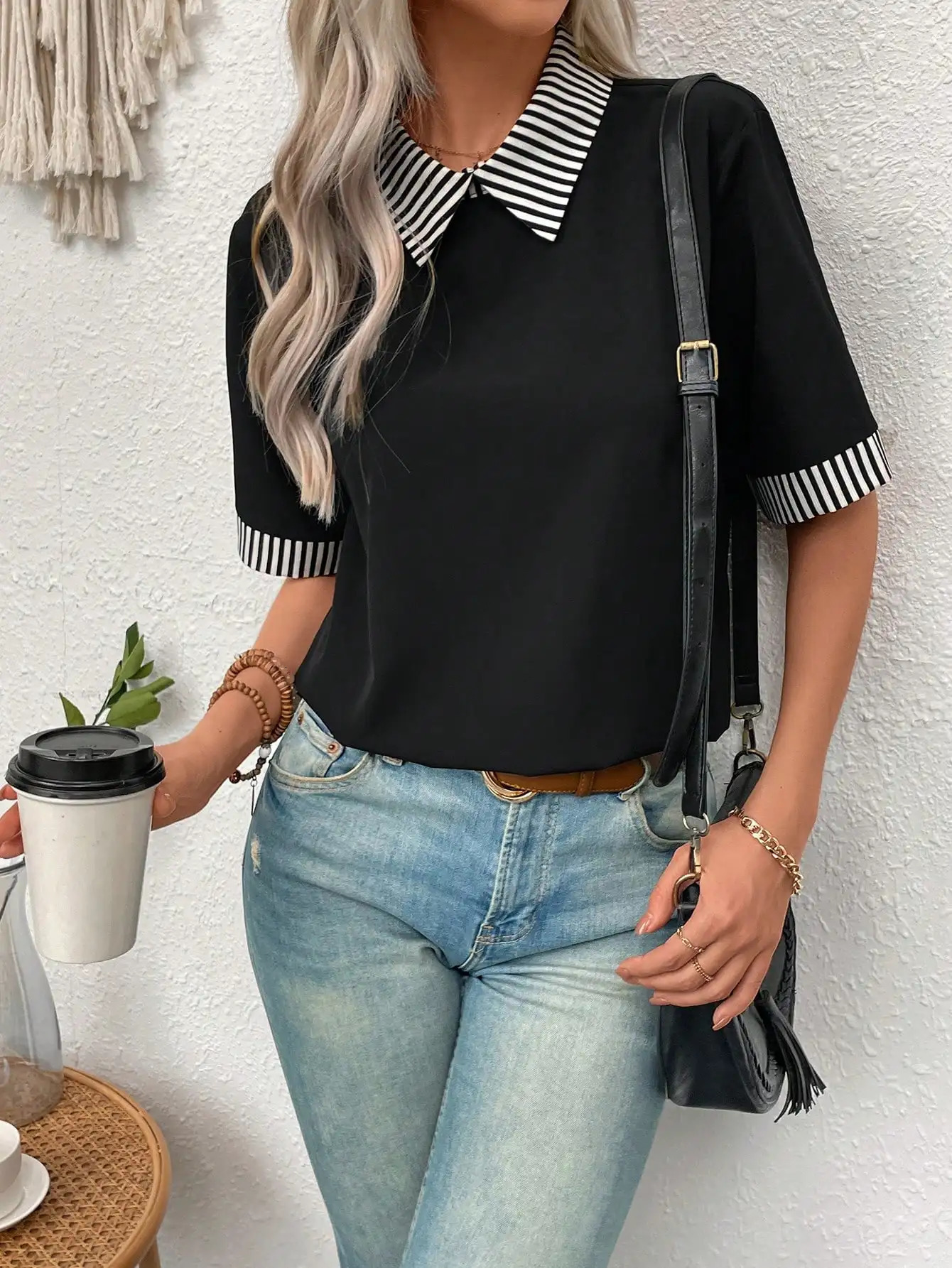 Womens contrasting black and white striped shirt 250515