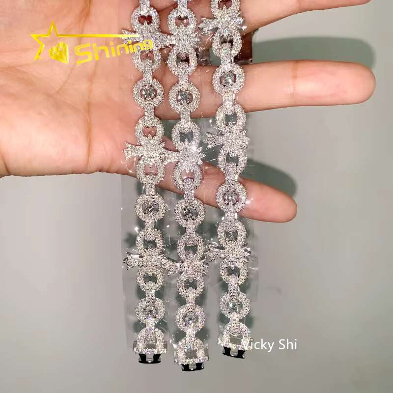 Hip Hop Jewelry 13MM Width 925 Sterling Silver Infinity Moissanite Cuban Bracelet Custom Men Iced Out Cross Moissanite Bracelet