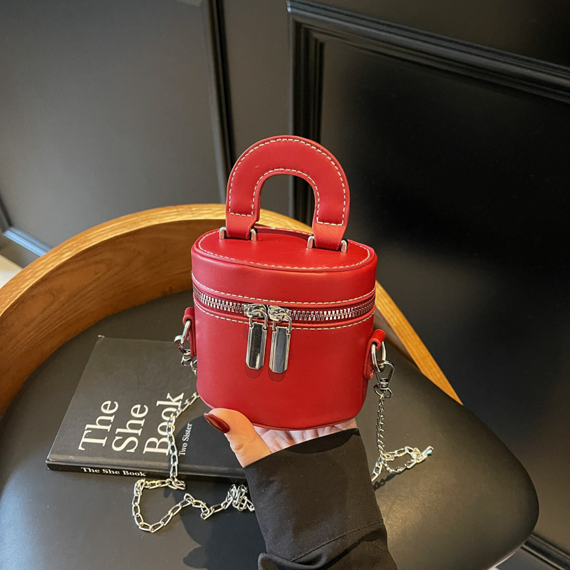 Korean Luxury Bag Version Double Zipper Fashionable Cylindrical Mini Chain Shoulder Crossbody New Free Delivery Designer Bag Women's Bag Simple A