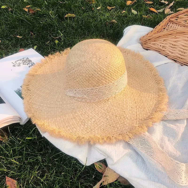 Summer Natural Raffia Sun Hat For Women Wide Brim Fashion Floppy Shade Dome Straw Hat Girl Outdoor Vacation Beach Hat Panama 250514