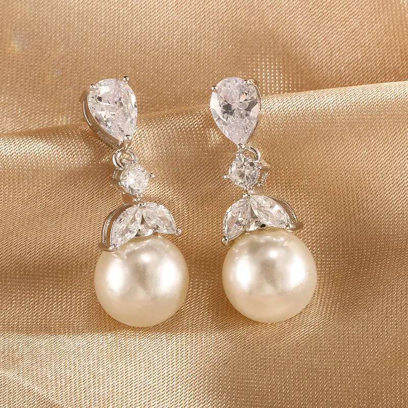 ZAKOL Elegant Clear Zircon Imitation Pearl Earring Necklaces For Women Minimalist Versatile Bridal Wedding Jewelry Set