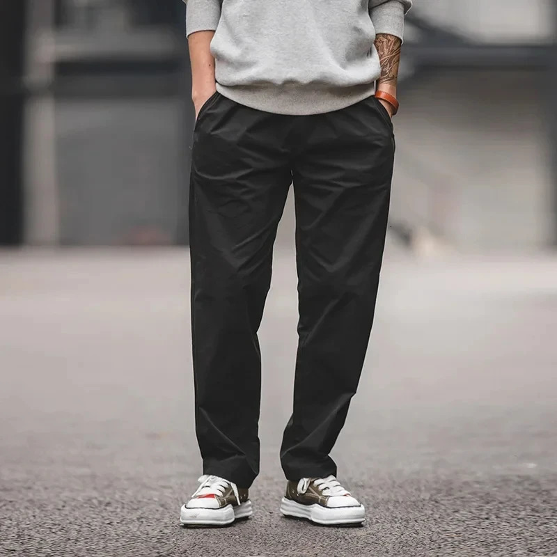 Maden Mens Casual Cotton Dad Pants Regular Straight Fit Solid Khaki With Elasticated Waist 4 Colors 250515
