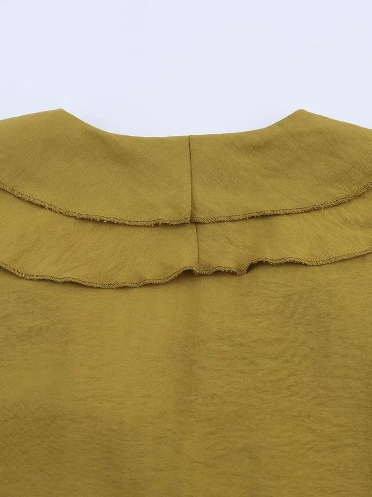 Womens Clothing European and American Style Loose Layered Decoration Puffy Long Sleeve VNeck Shirt 250515
