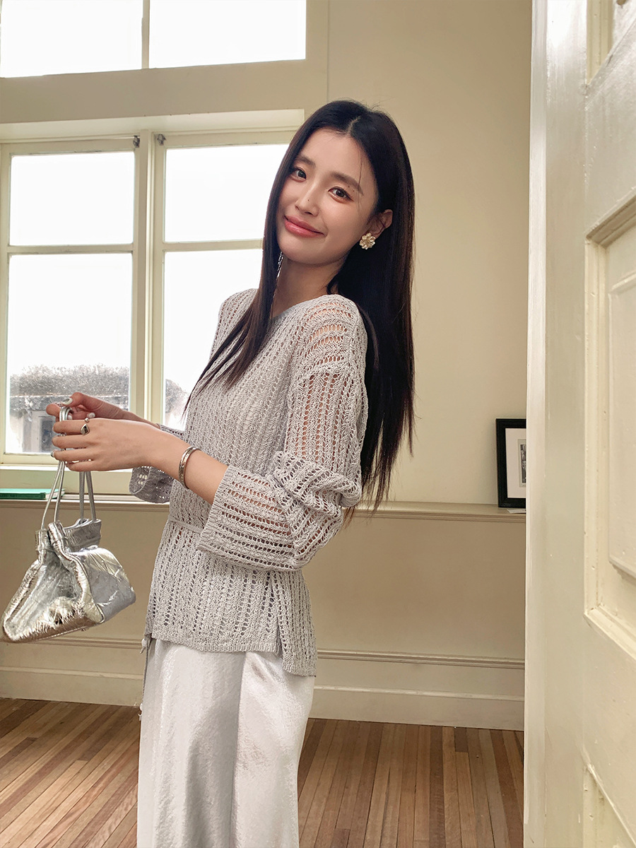 FD185 New summer French light mature cardigan sweater female atmosphere hollow lace top