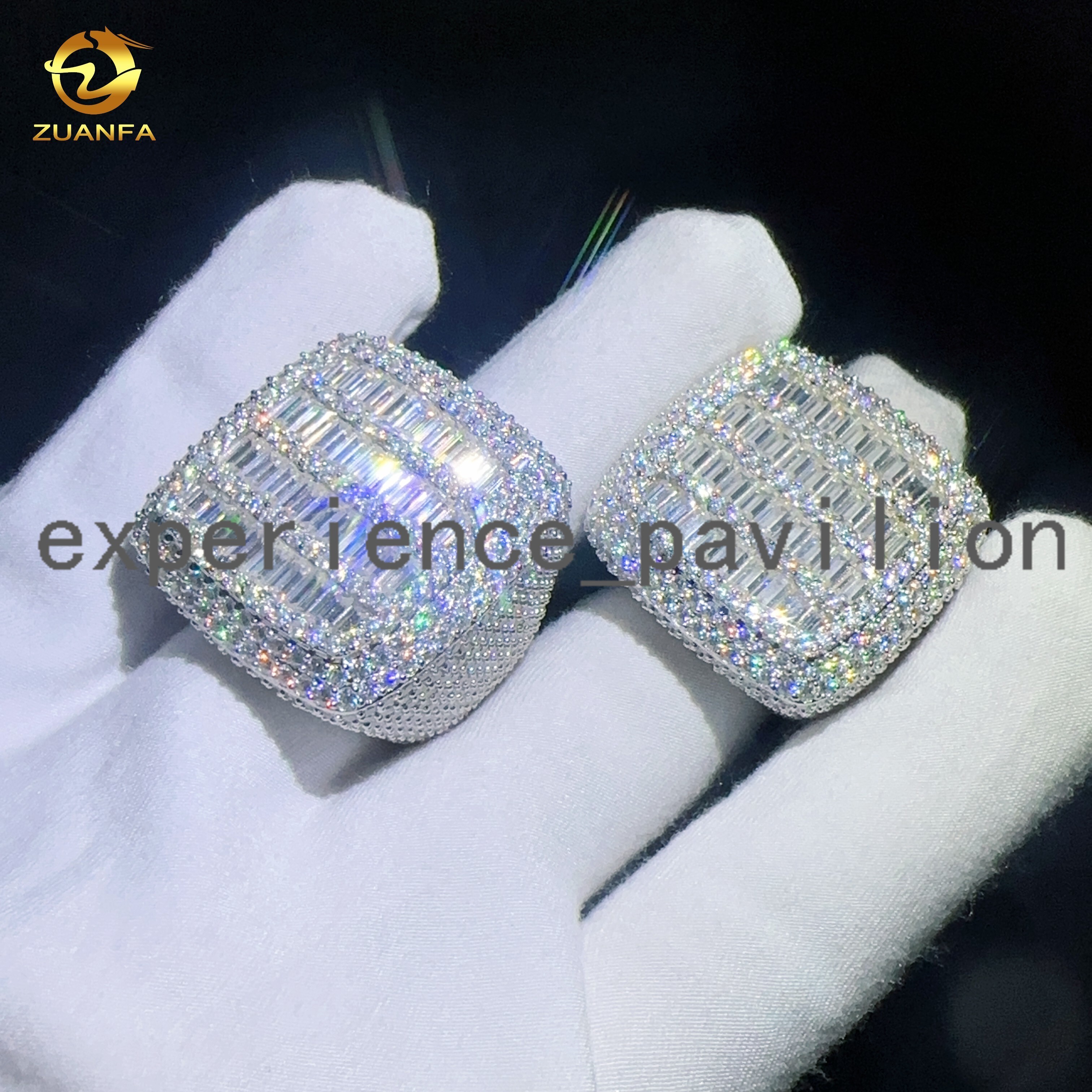Luxury Silver Mens Rings 925 Hip Hop Style Big square Rings Moissanite Engagement Rings