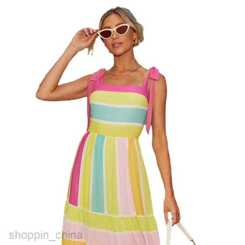 Women Dresses Spring/Summer New Multi Color Square Seaside Vacation Dress for Women