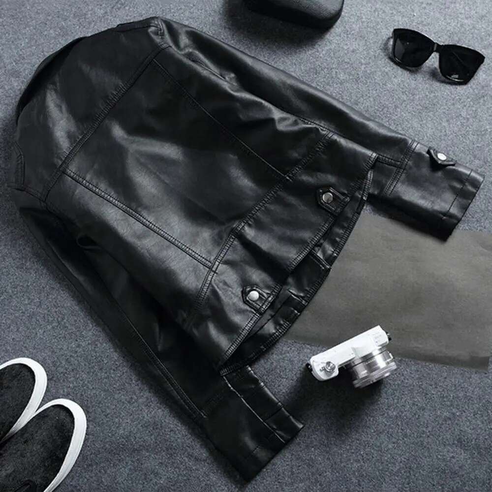 Women Cropped Trench Lapel Collar Leather Jackets Coat With Belt Female Single Button Short Motorcycle Jacket Outwear