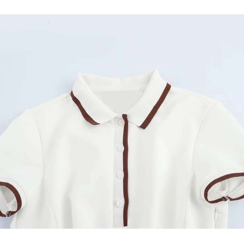 TRAF 2025 White For Women Polo Shirt Spring Mini Dress Woman Ribbed Short Sleeve Womens Dresses Elegant Vestidos