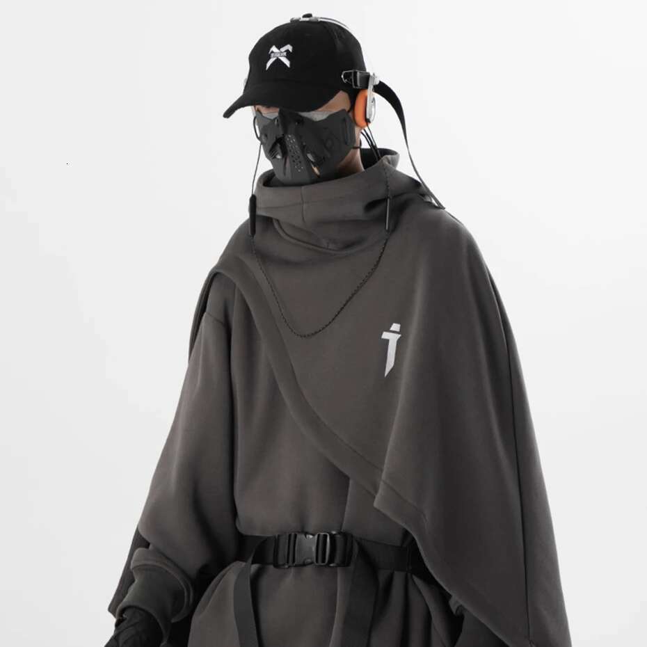 ARENS Fashion Cloak Hoodies Men Techwear Streetwear Hoodie Pullovers Black Gray Darkwear Oversized High Collar Sweatshirt Unisex Designer