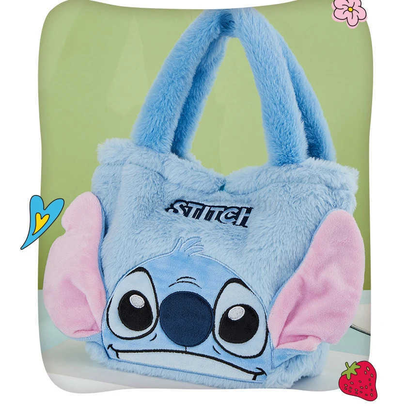 Disney Plush Handbag Bag Kawaii Strawberry Bear Mickey Stitch Cartoon Anime clutch bag Cosmetic Travel Storage Bags Girls GiftXJ250515