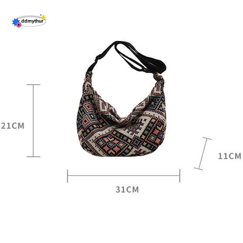 Ethnic Wind Canvas Shoulder Small Tote Female Messenger Simple Zipper Handbags 2024 New Trend Casual Beach Bag ddmythur