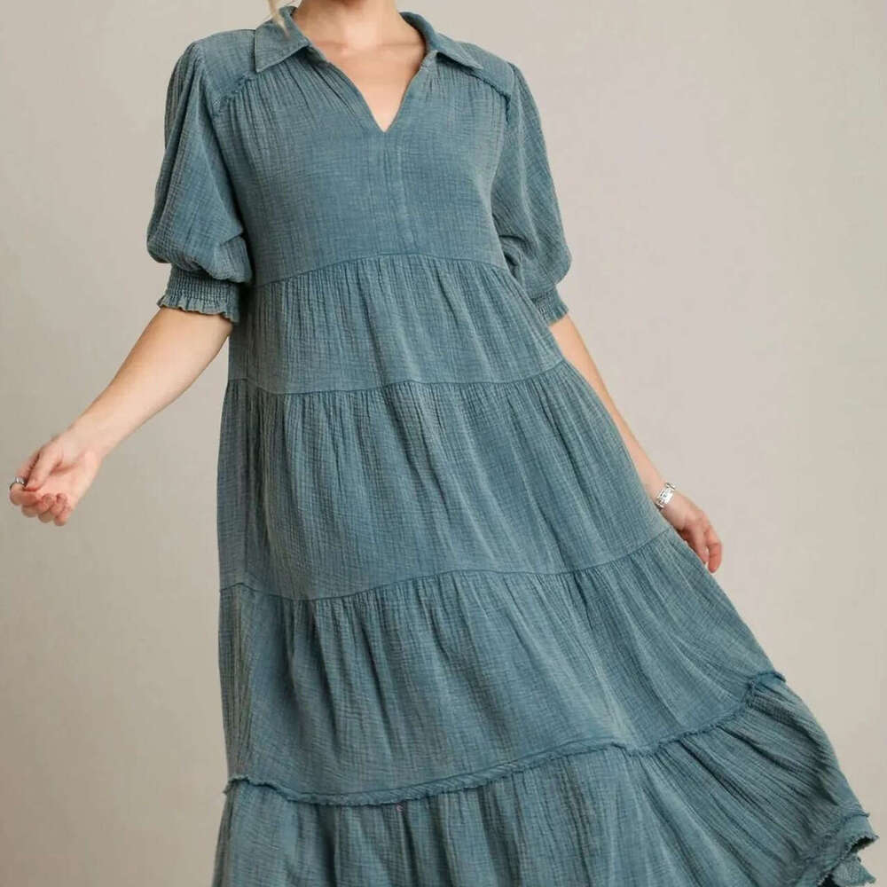 White Dress Maxi Dress 2024 New Fashionable And Comfortable Mid Sleeve V-Neck Layered Dress For Women KQ