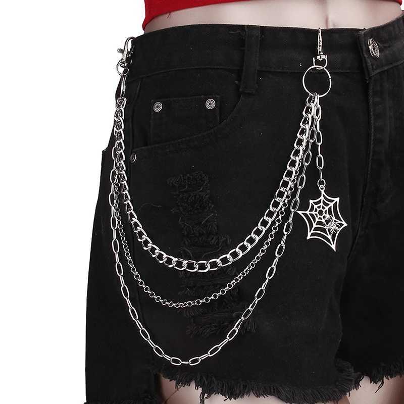 Fashion Punk Metal Pants Chain Hip Hop Waist Chain Spider Web Pendant Jeans Chain For Men Women Accessories Gifts Y250515