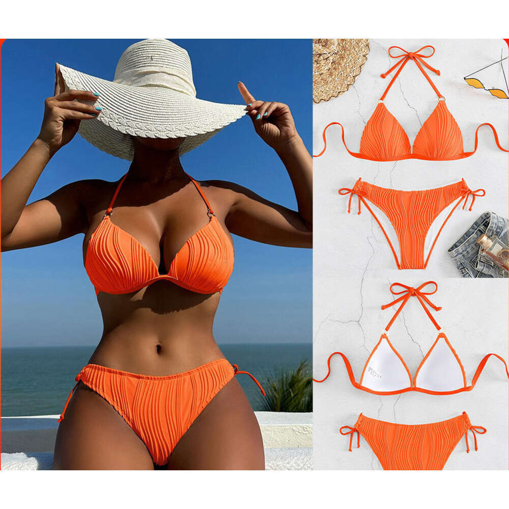 European American swimwear sleeveless sexy swimsuit women's split with chest cushion bikini 2025 new style chic and elegant clothing