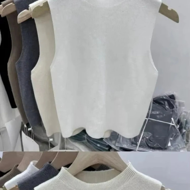 Women Knitted Y2K Tank Top Summer Fall Slim Sweater Short Sleeveless Solid Spring Autumn Sweaters Pullovers Skinny Tube 250506