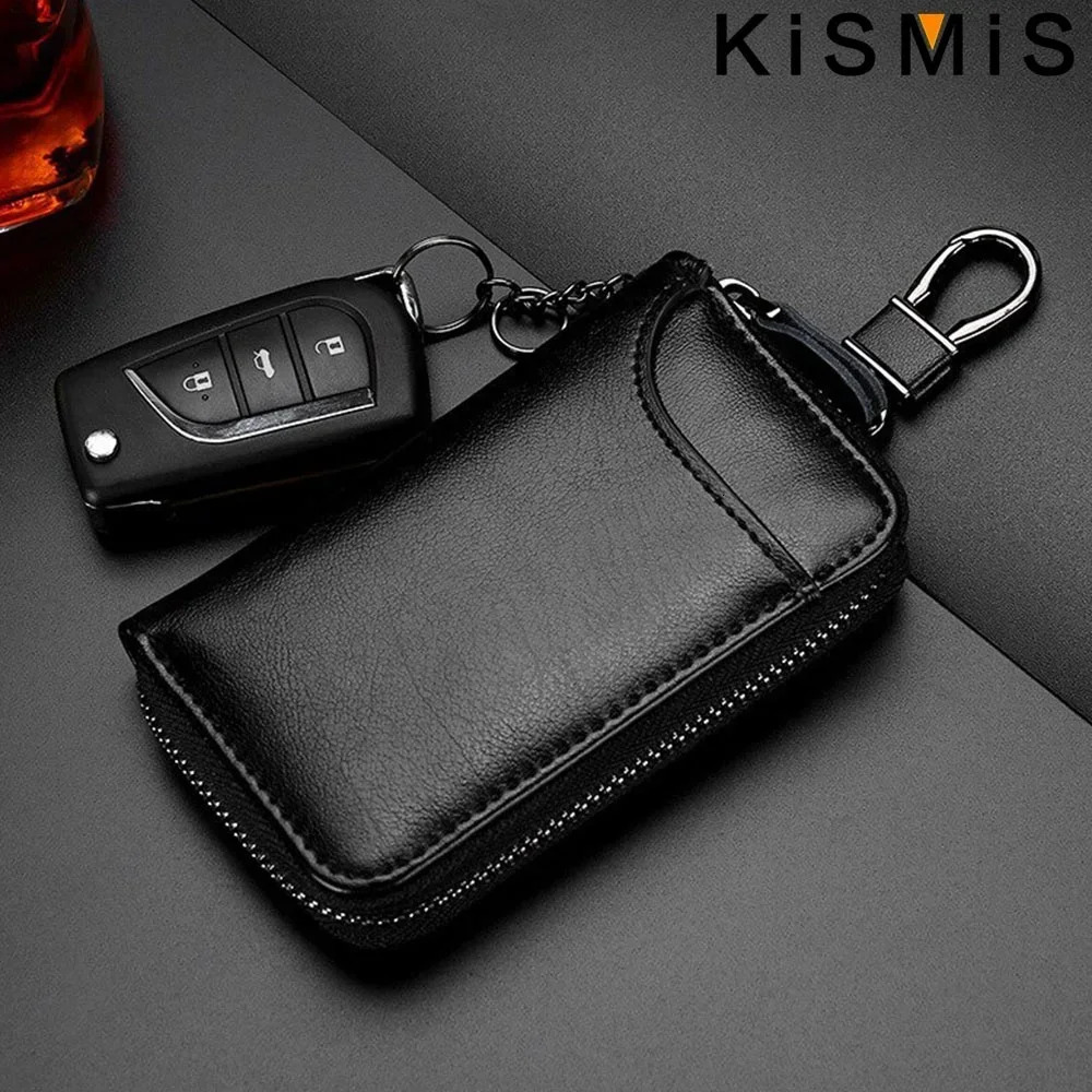 KISMIS Key Case with Car Keychain and Holder Leather Organiser with 6 Keyrings Banknotes Wallet 3 Card Slots for Men and Women 250515