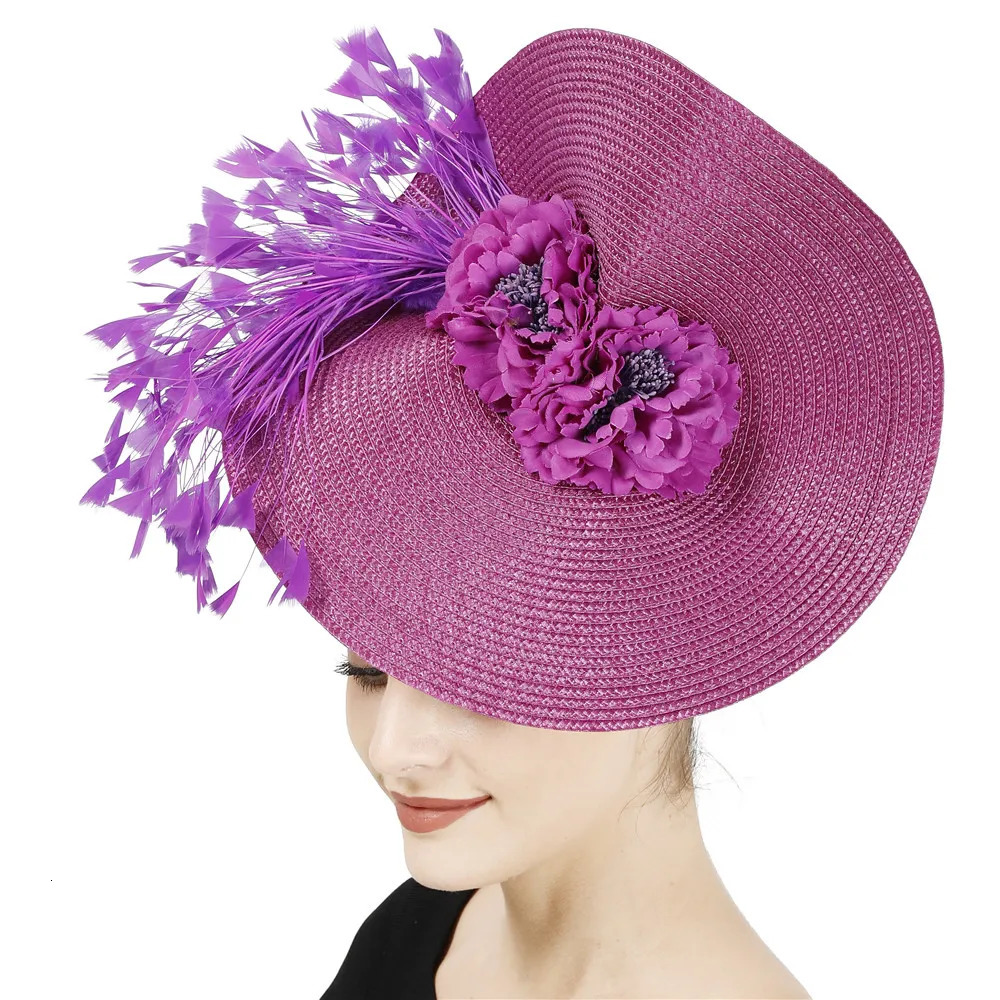 Ladies Black Fascinators Millinery Hat Party Wedding Straw Hat Wide Brim Fedora kentucky Headpiece Church Hair Accessories 250514