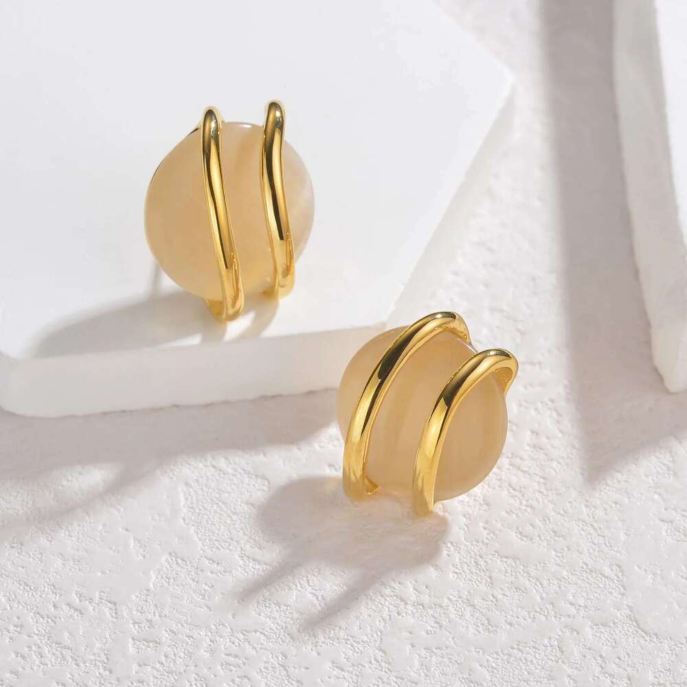 Trendy Fashion Stainless Steel Round Natural Stone Stud Earrings Necklace For Women Choker Jewelry Set Valentine's Day Gifts