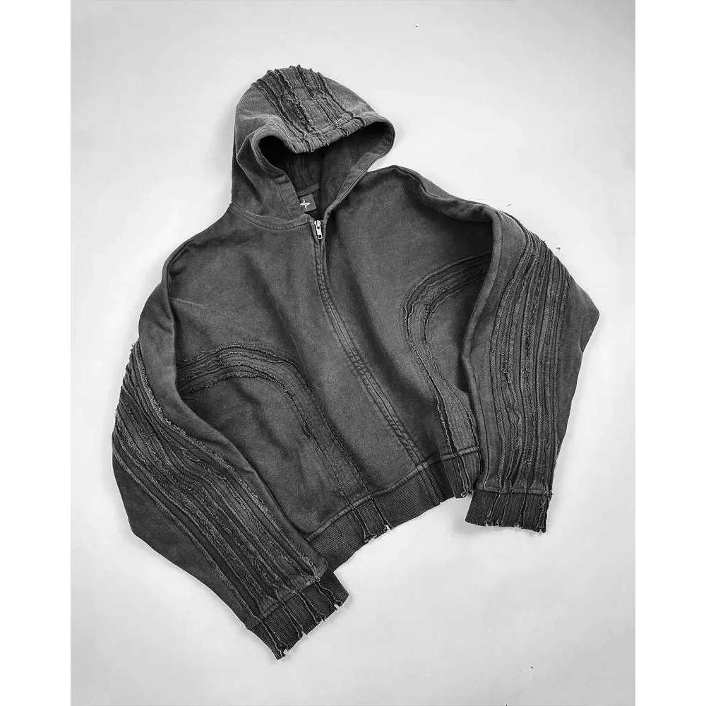 Y2k Trend Street Hip Hop Jumper Jacket Vintage Wash Patchwork Furred Fashion Men Zipper Hoodie Gothic Loose Casual Sweatshirt Designer
