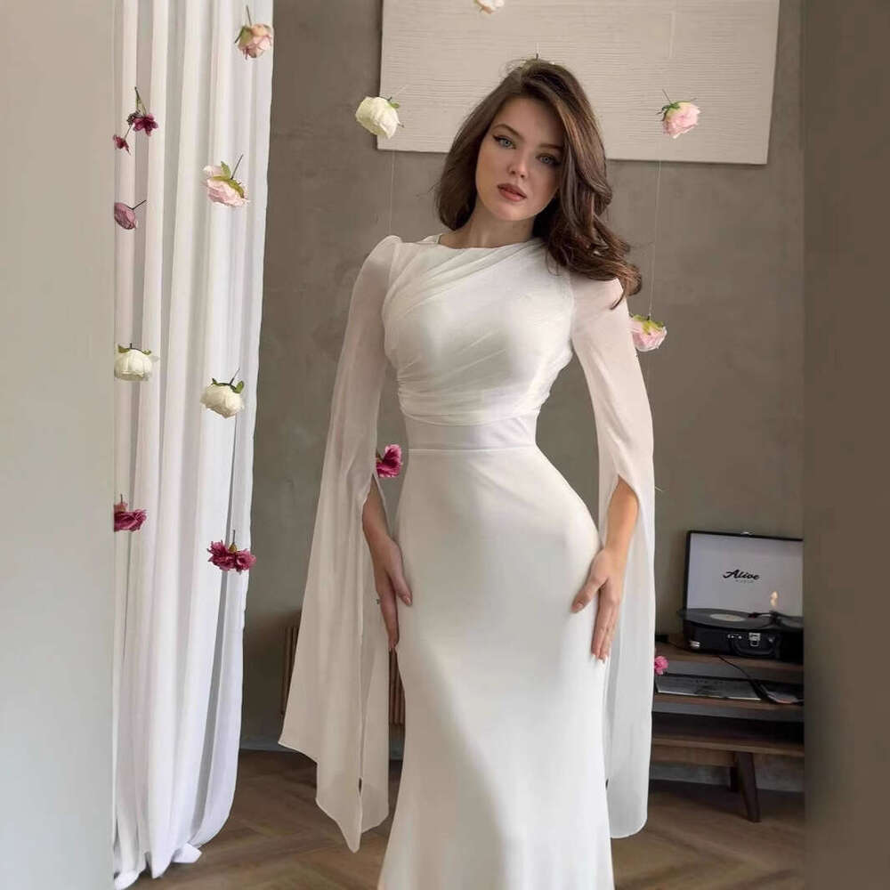 White Dress Maxi Dress 2025 Autumn Round Neck Bat Sleeve Dress, Slim Fit, Light Luxury, Sexy Dress For Women KQ