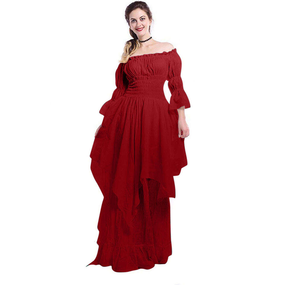 White Dress Maxi Dress Gorgeous Lace Flare Sleeves Gothic Cosplay Prom Princess Dress KQ